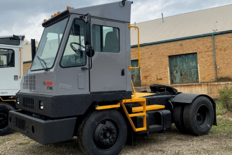 yard truck repair, truck repair in New Boston, TX at Renew Truck. Close-up view of a gray yard truck used for moving trailers.